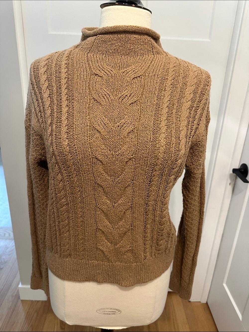 J. Crew Camel Cable Knit Funnel Neck Sweater